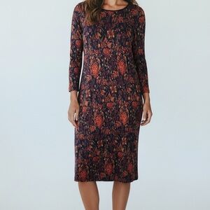 Peruvian Connection Multicolor Floral Long Sleeve Knit Midi Dress L